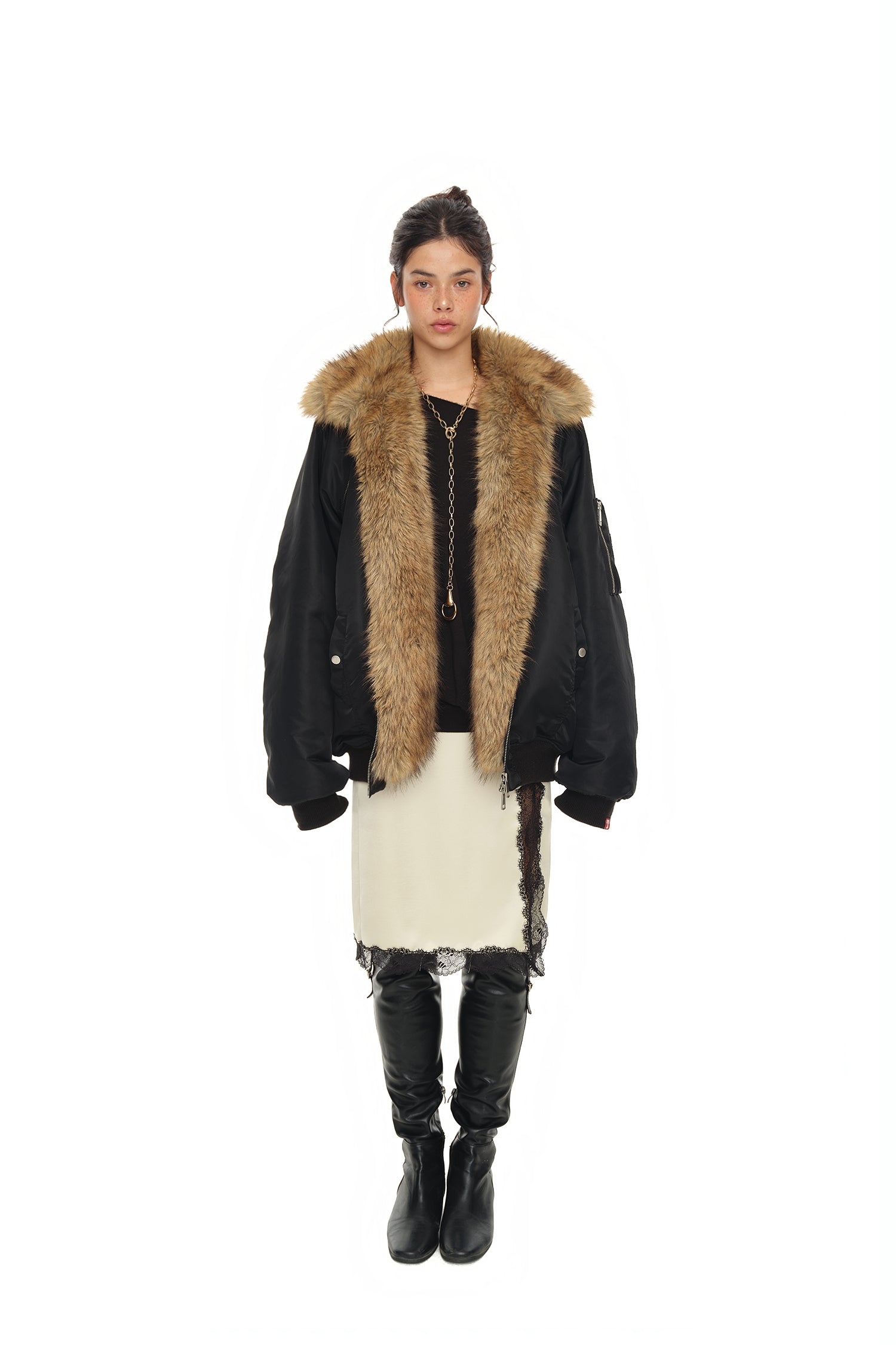 FAUX FUR BOMBER JACKET (Black)