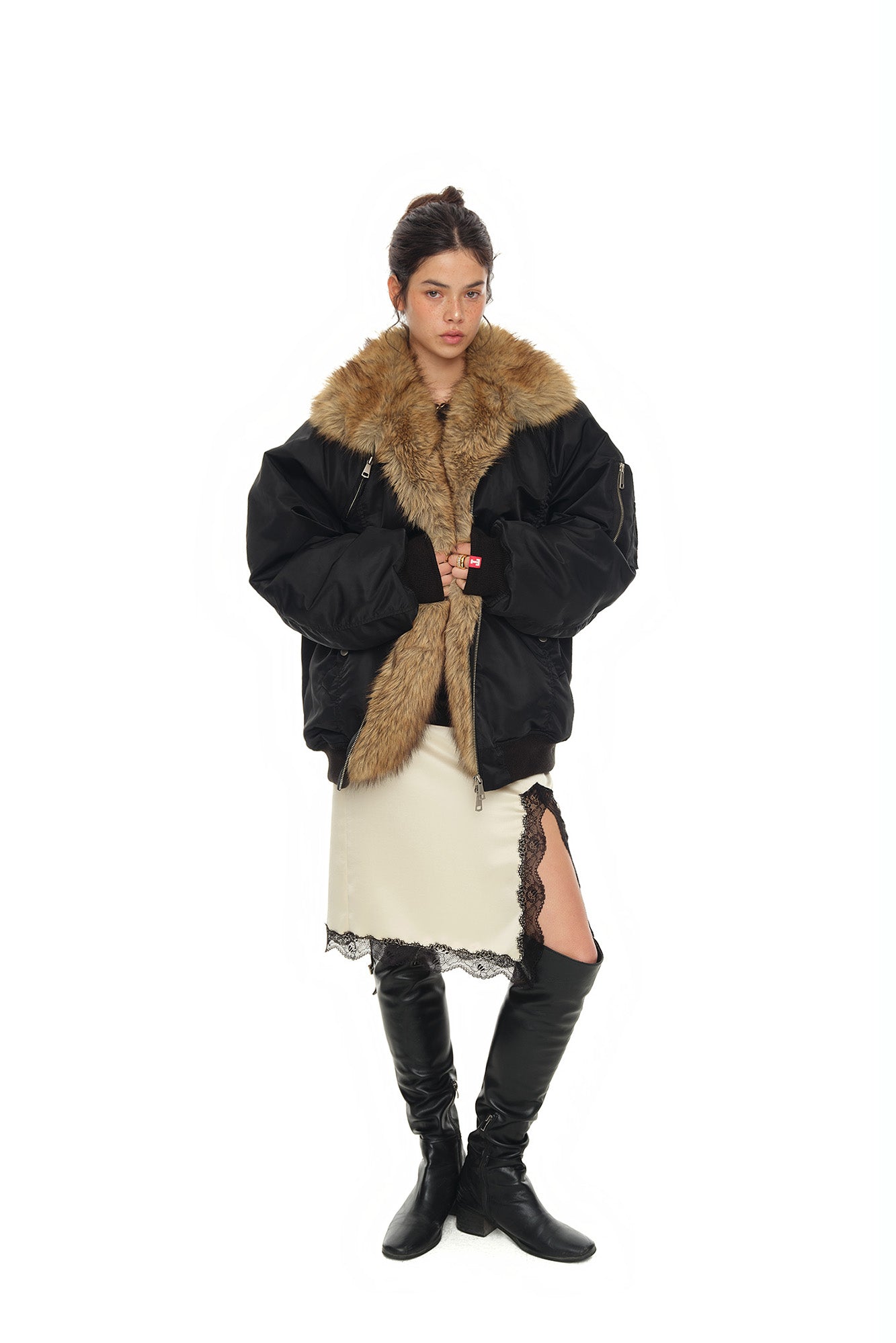 FAUX FUR BOMBER JACKET (Black)