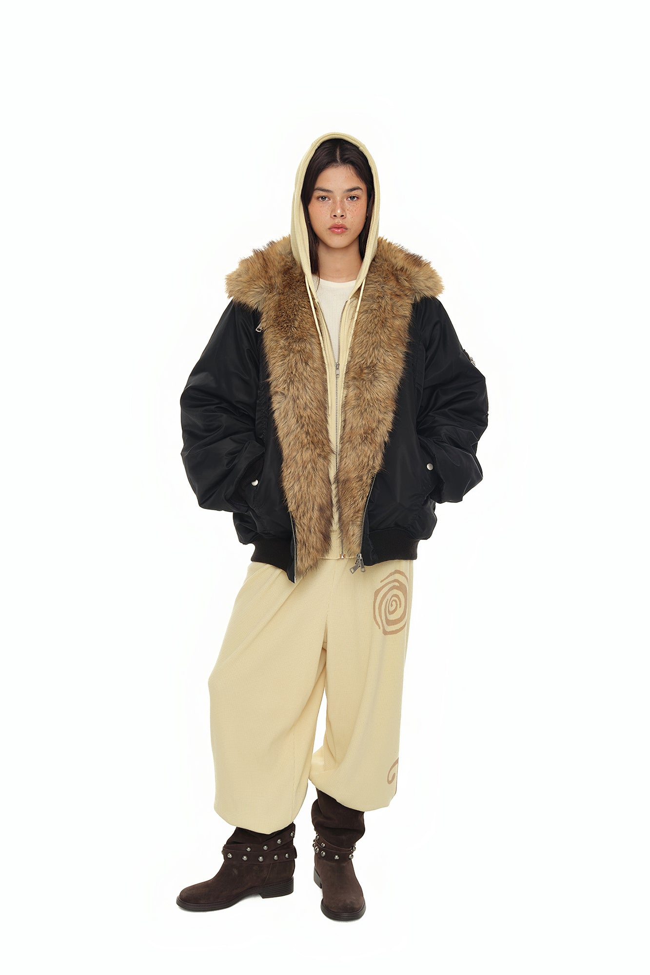 FAUX FUR BOMBER JACKET (Black)