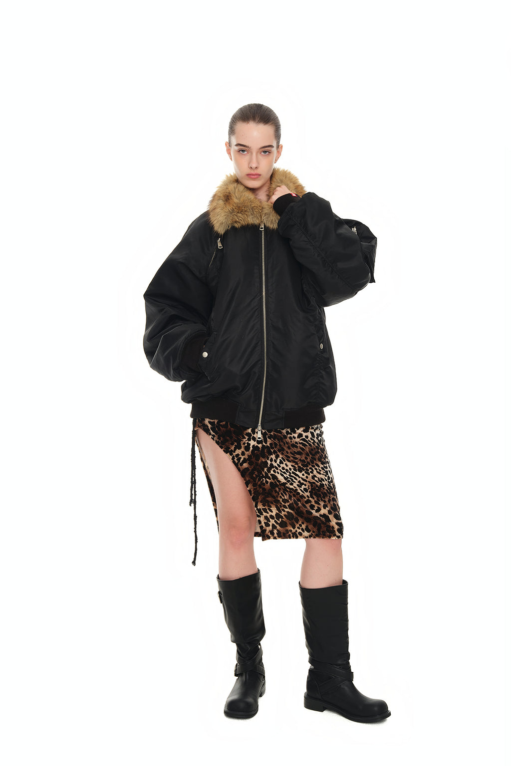 FAUX FUR BOMBER JACKET (Black)