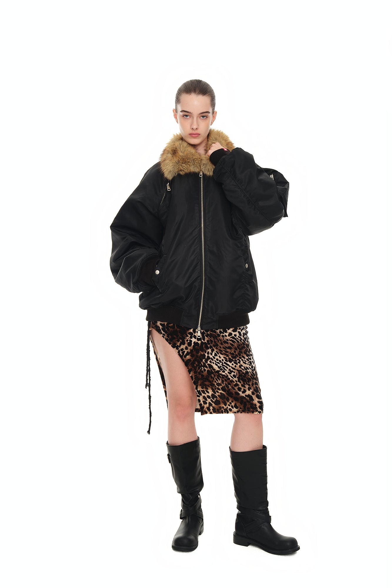 FAUX FUR BOMBER JACKET (Black)