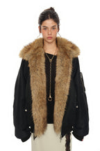 FAUX FUR BOMBER JACKET (Black)