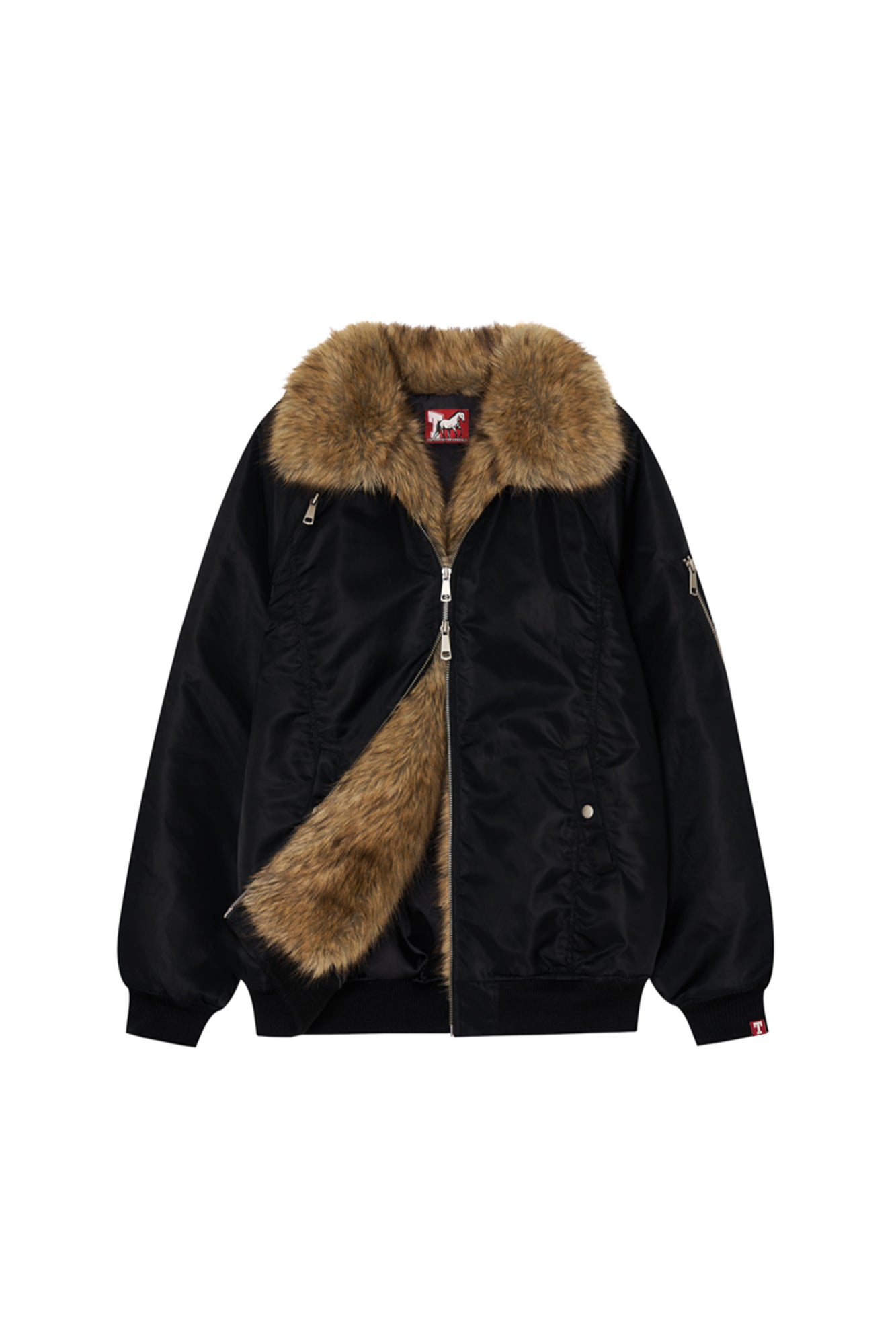 FAUX FUR BOMBER JACKET (Black)