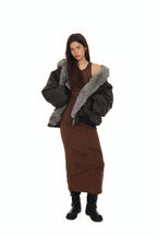 FAUX FUR BOMBER JACKET (CHARCOAL)