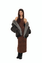 FAUX FUR BOMBER JACKET (CHARCOAL)