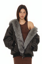 FAUX FUR BOMBER JACKET (CHARCOAL)