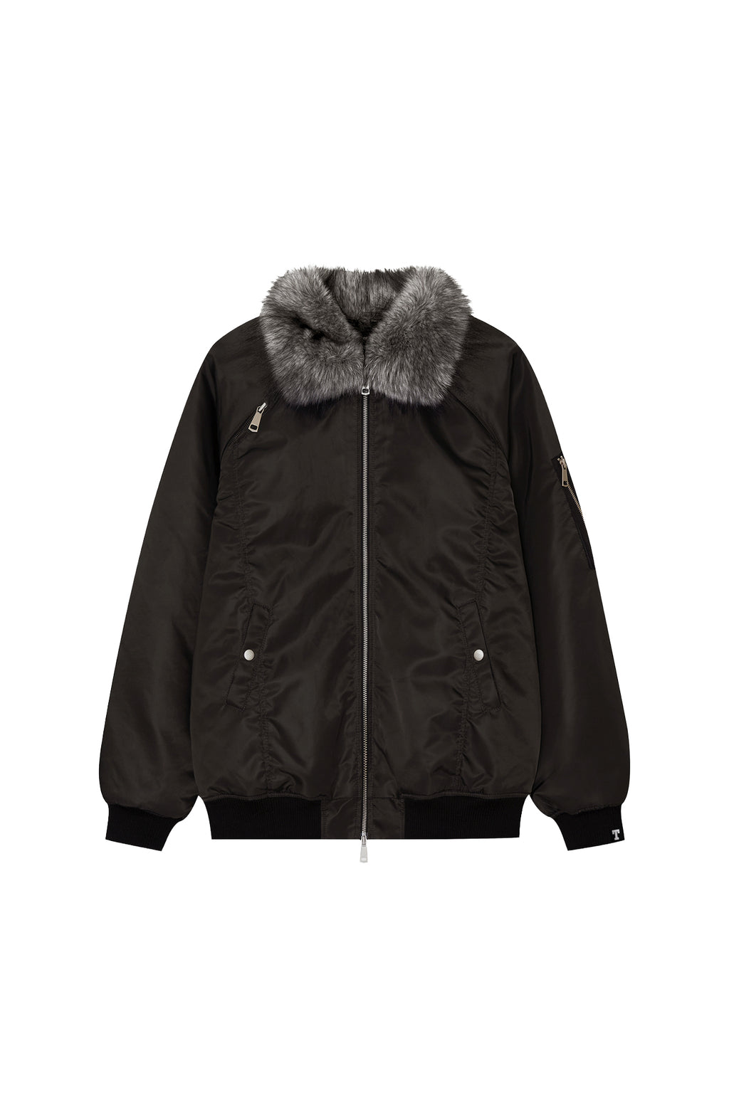 FAUX FUR BOMBER JACKET (CHARCOAL)