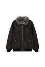 FAUX FUR BOMBER JACKET (CHARCOAL)