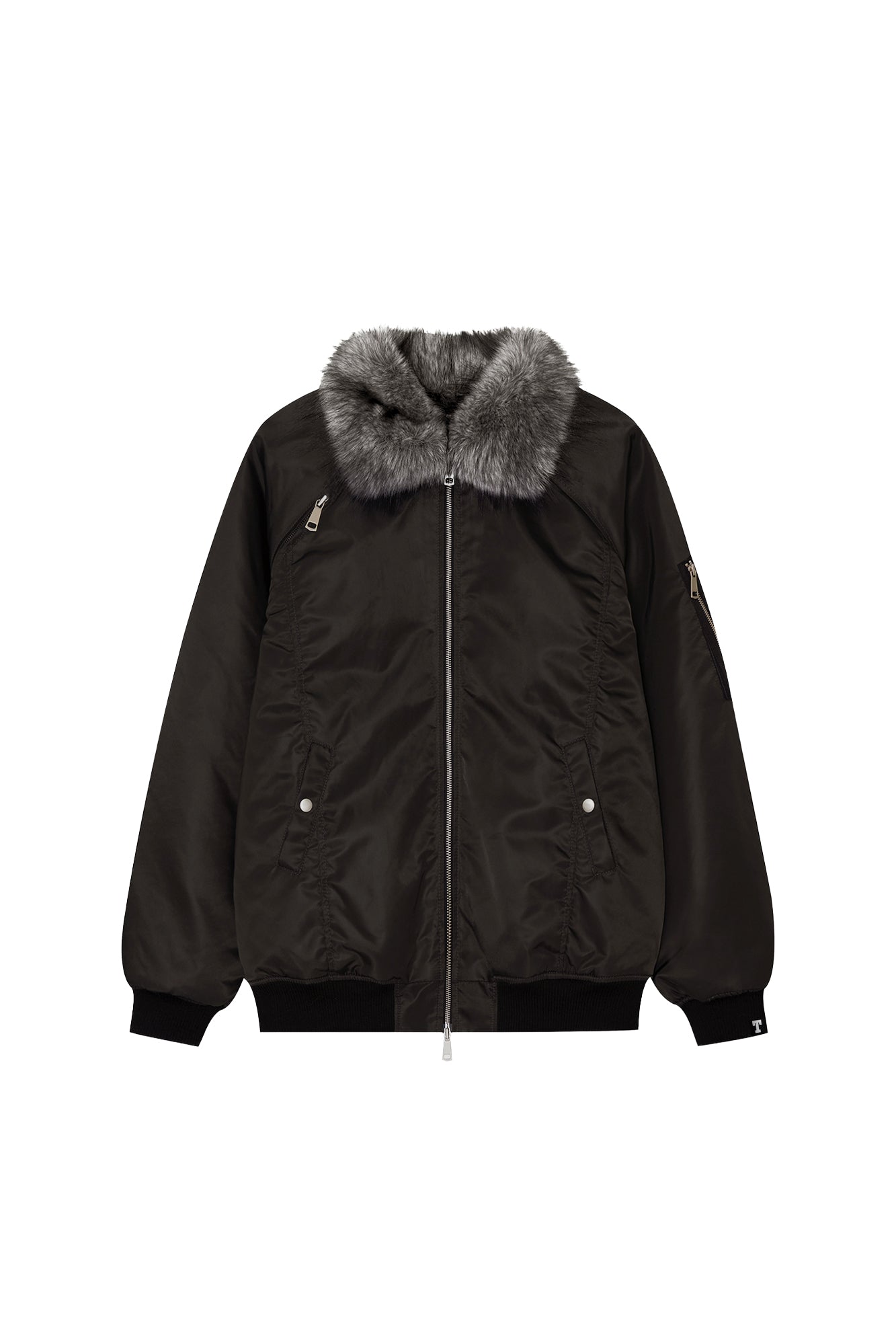 FAUX FUR BOMBER JACKET (CHARCOAL)