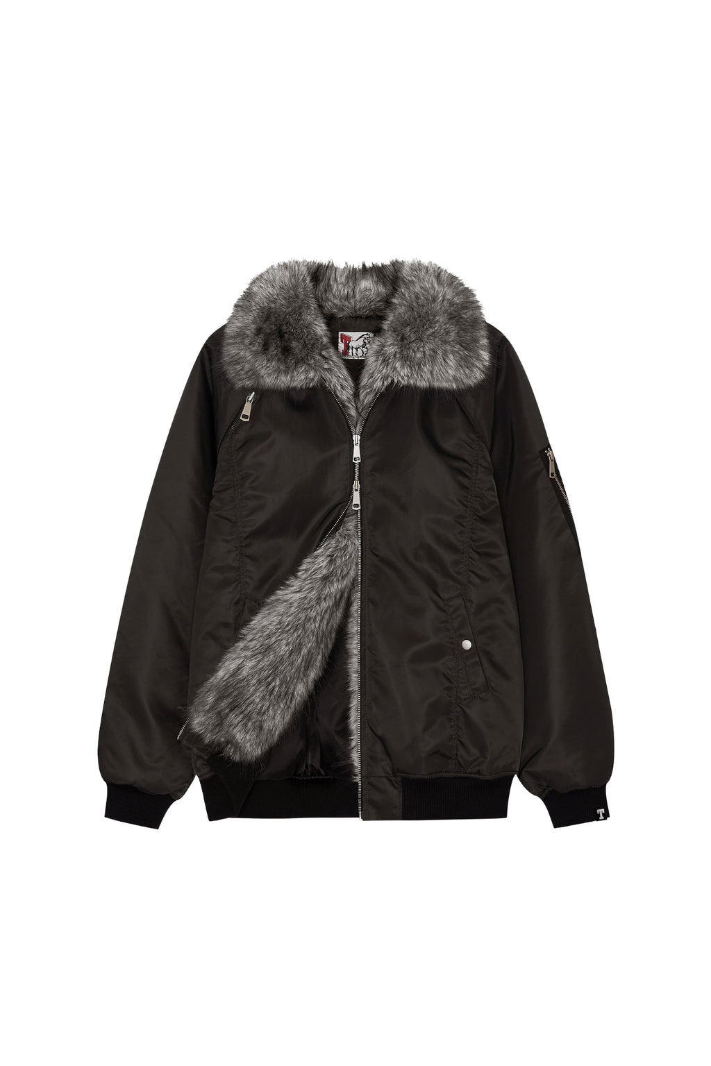 FAUX FUR BOMBER JACKET (CHARCOAL)
