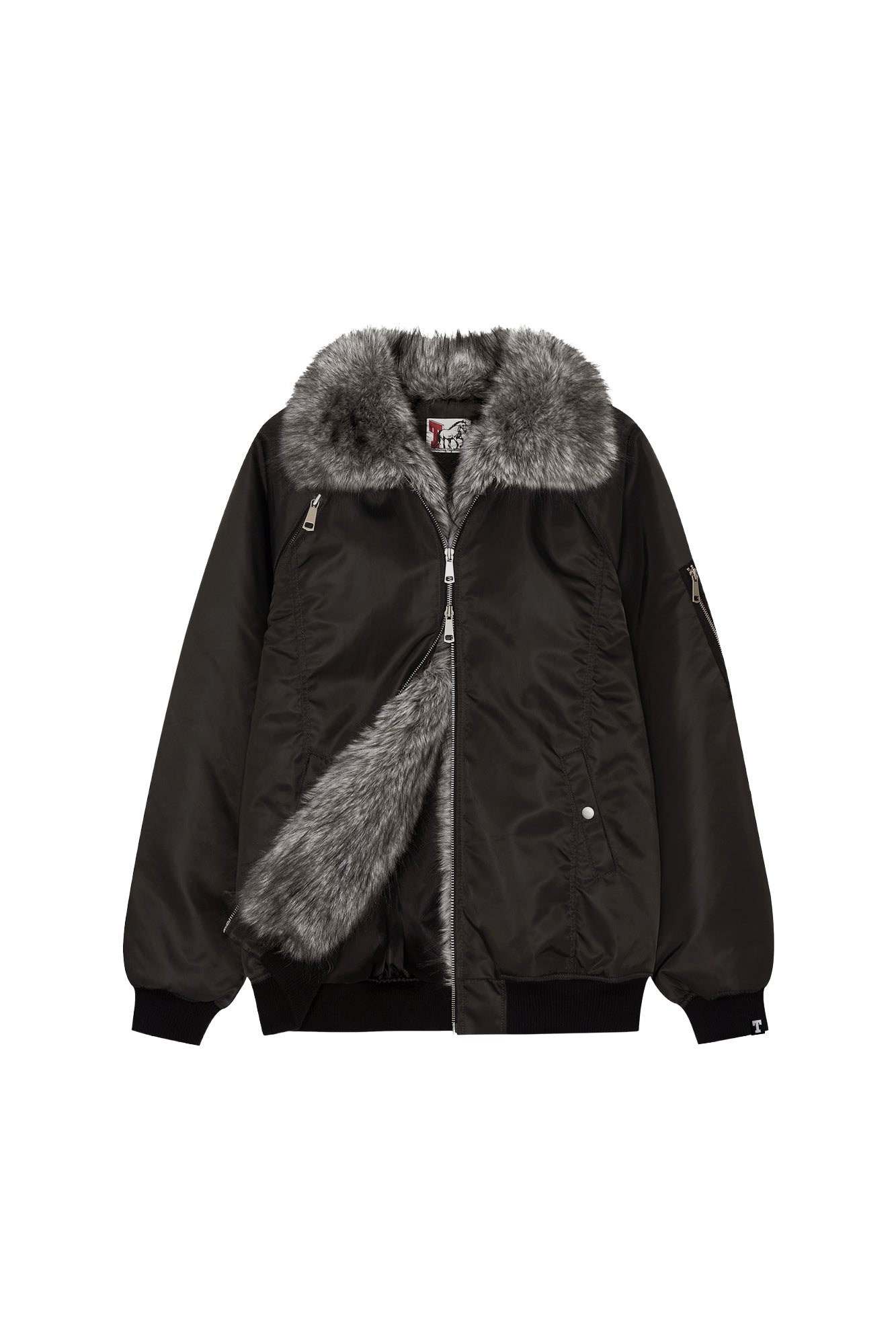 FAUX FUR BOMBER JACKET (CHARCOAL)