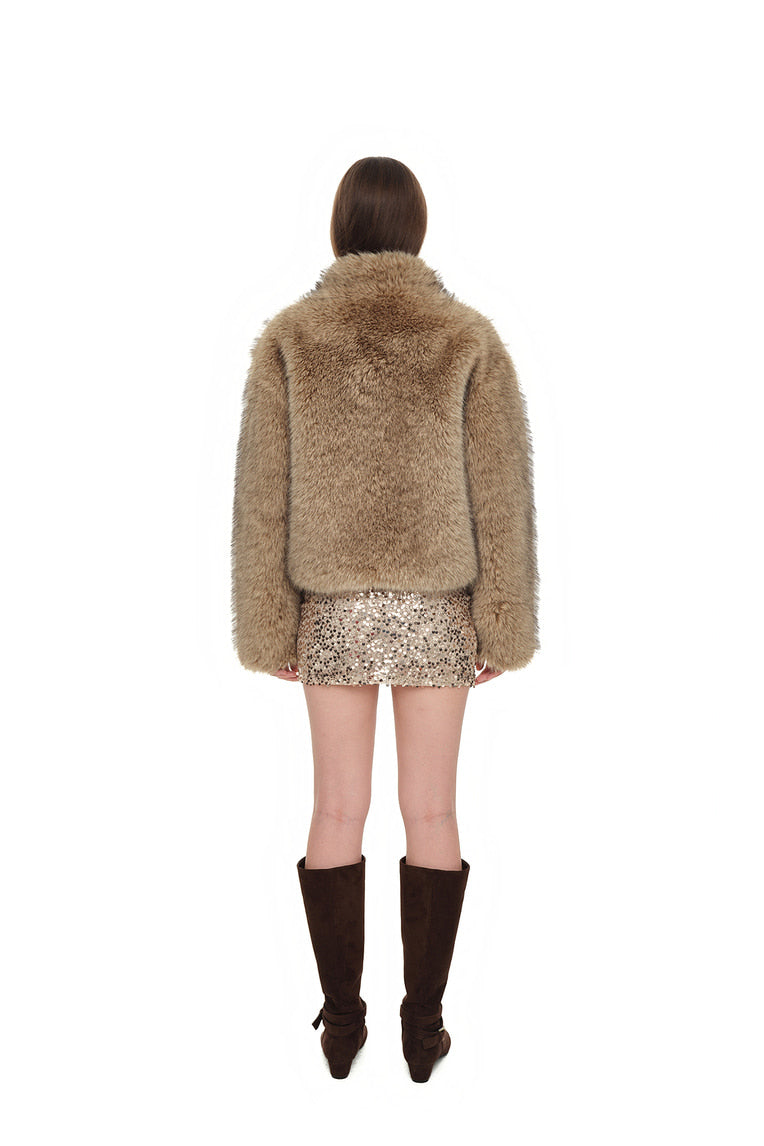 FAUX FUR CROPPED JACKET (BEIGE)