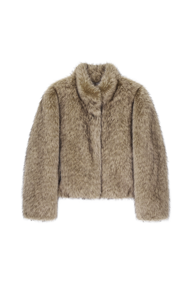 FAUX FUR CROPPED JACKET (BEIGE)