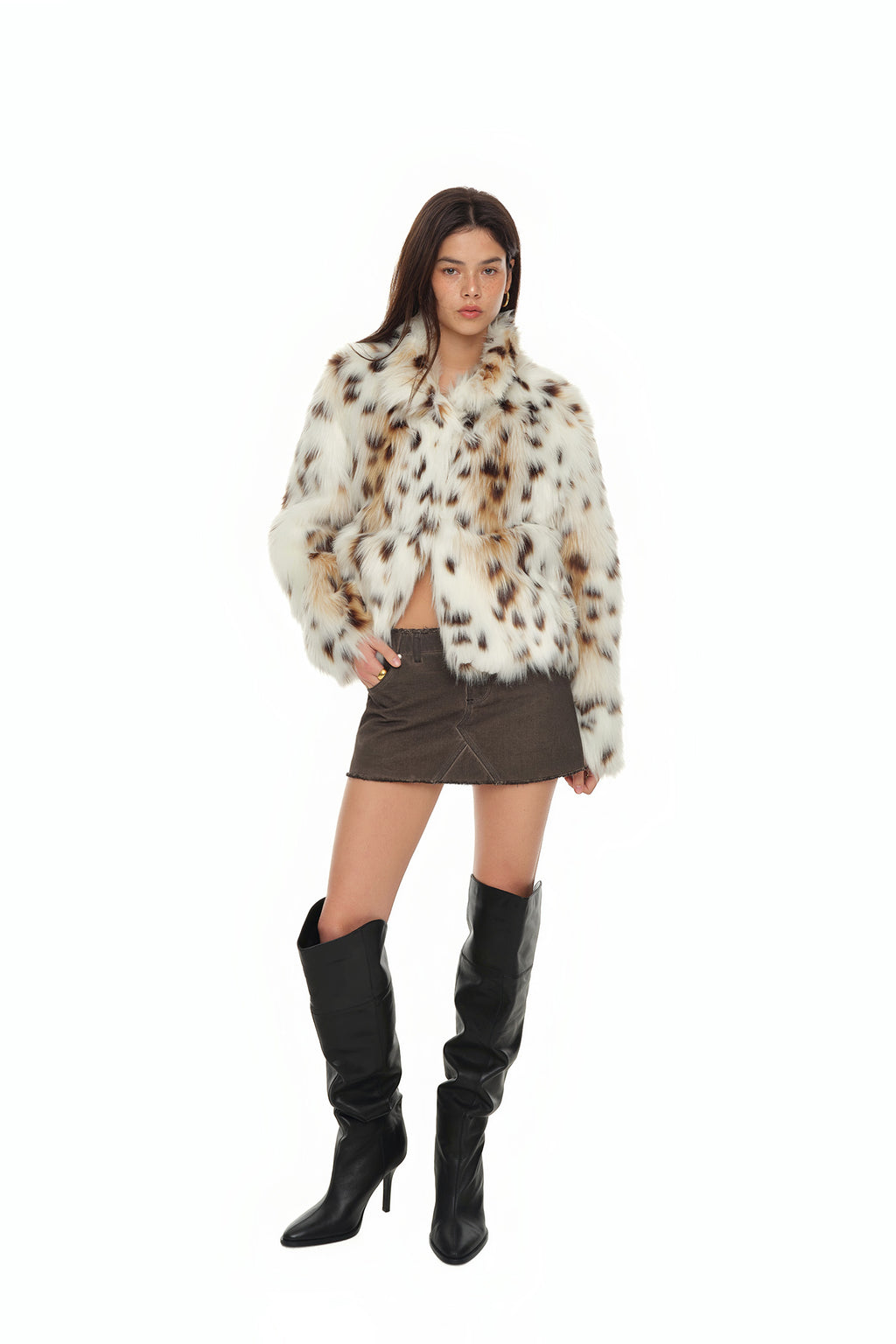 FAUX FUR CROPPED JACKET (LEOPARD)
