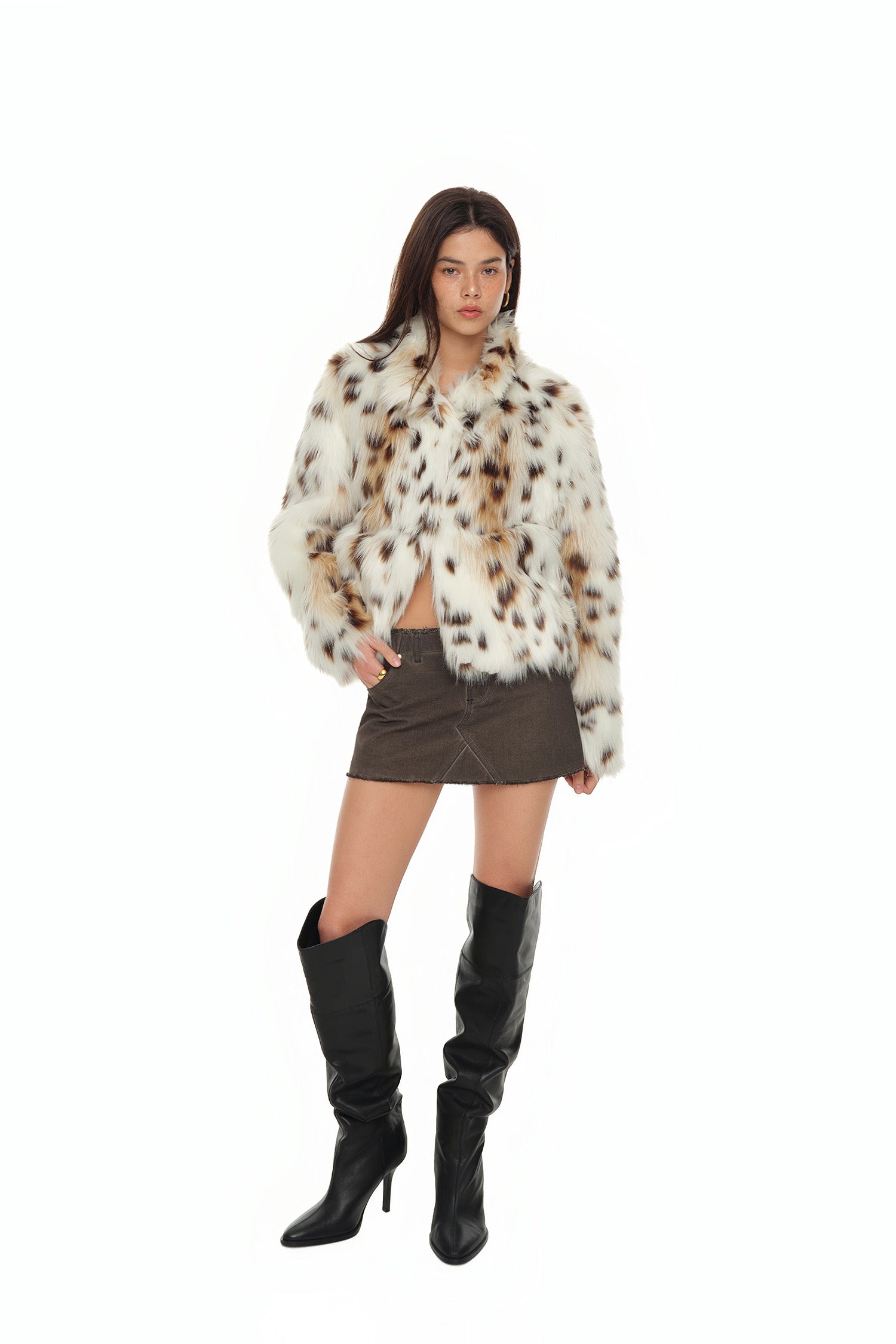 FAUX FUR CROPPED JACKET (LEOPARD)