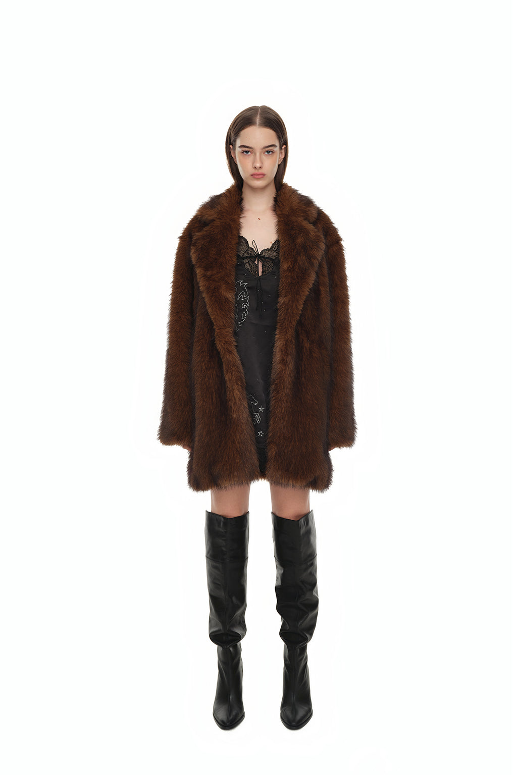 FAUX FUR HALF COAT (BROWN)