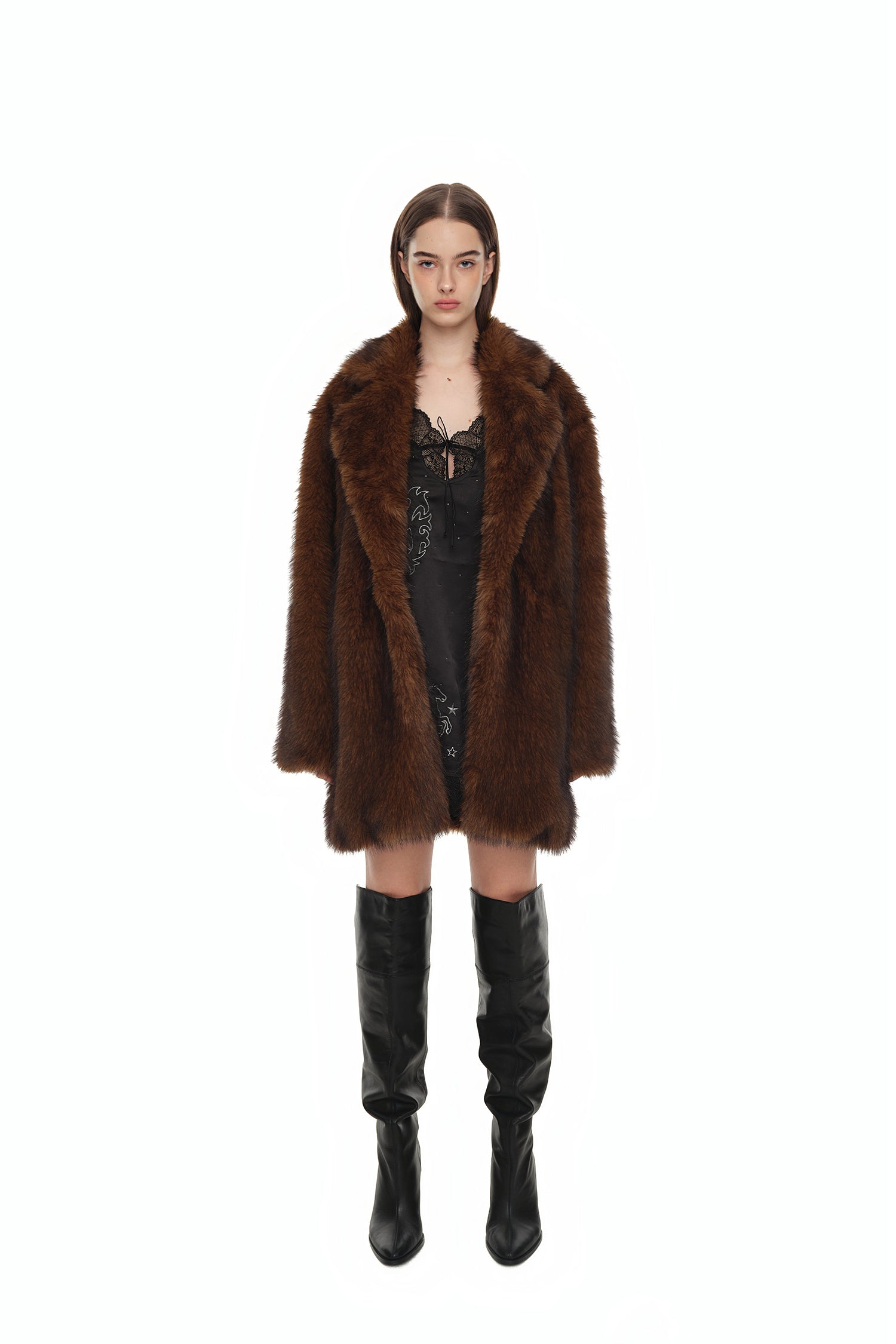 FAUX FUR HALF COAT (BROWN)