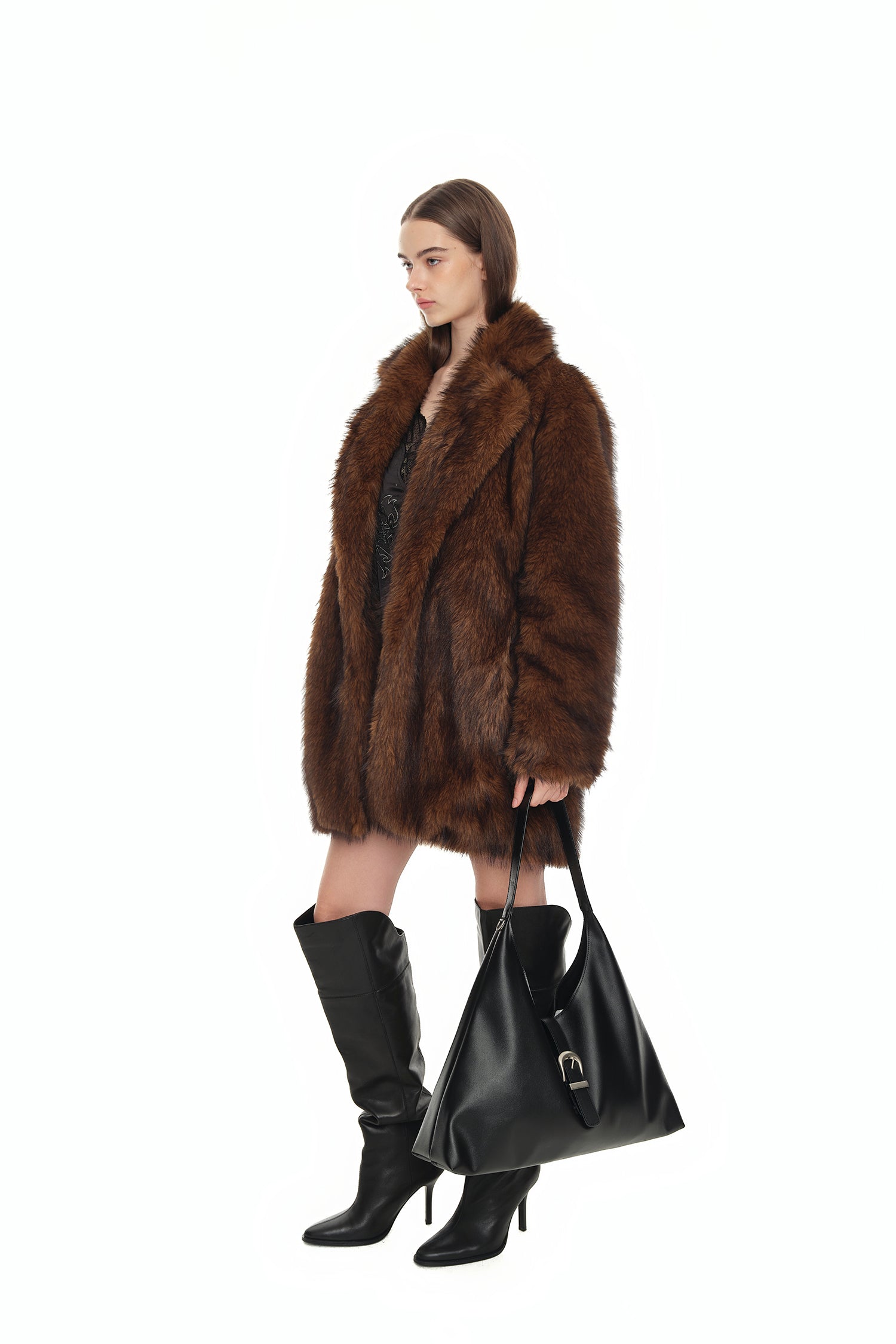 FAUX FUR HALF COAT (BROWN)