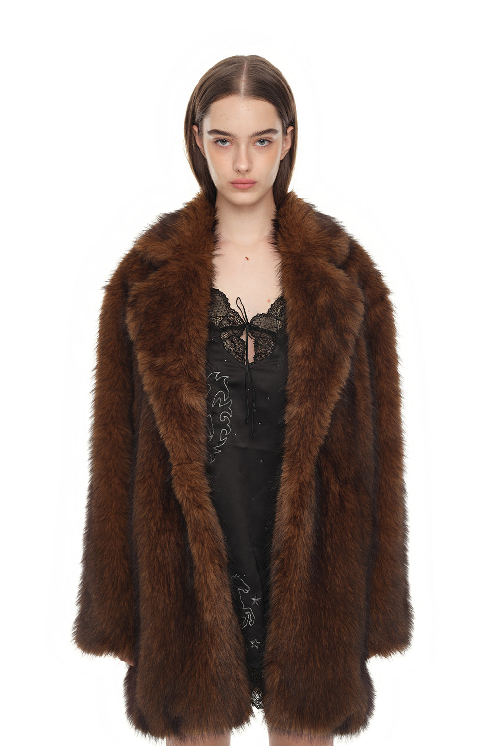 FAUX FUR HALF COAT (BROWN)