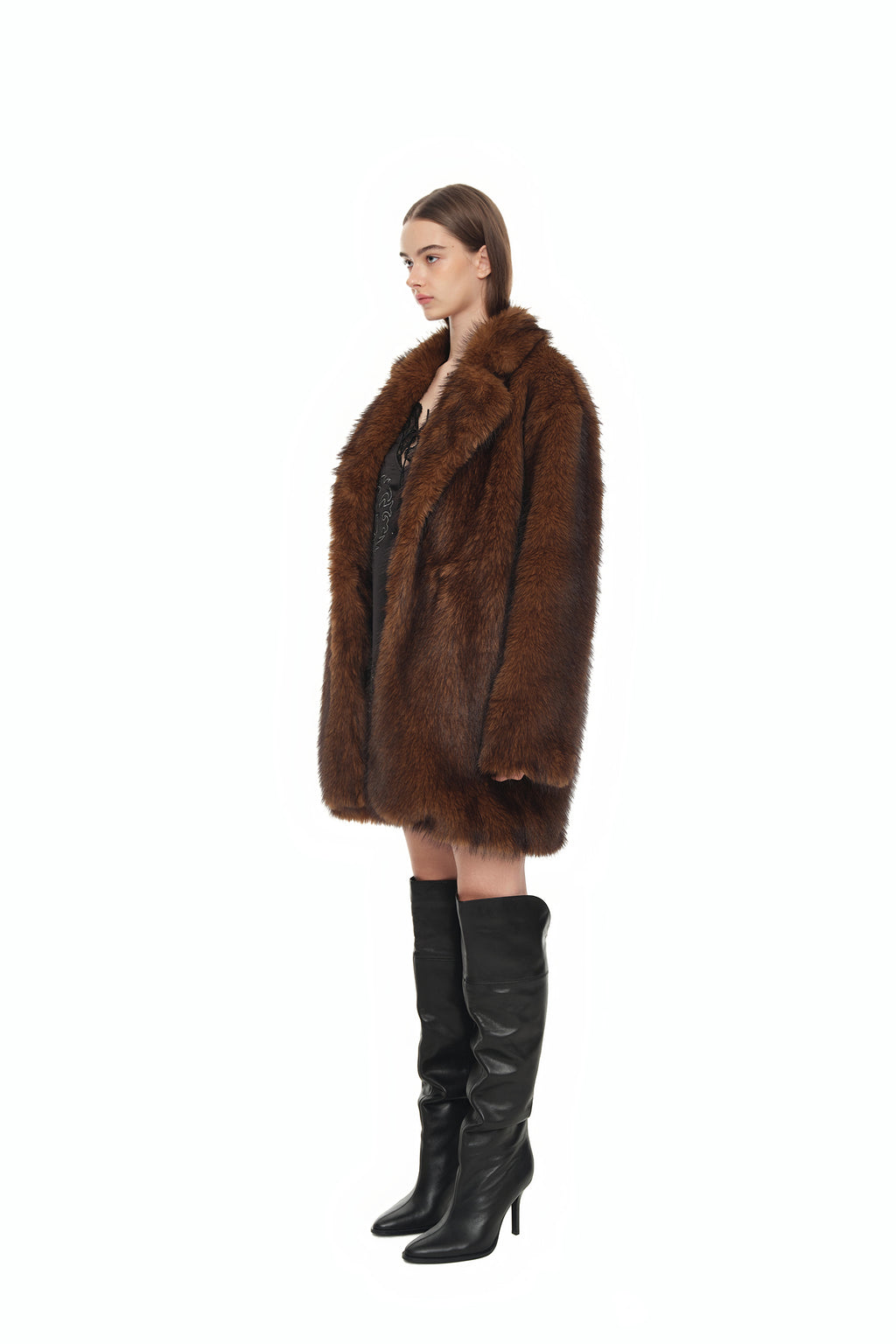 FAUX FUR HALF COAT (BROWN)