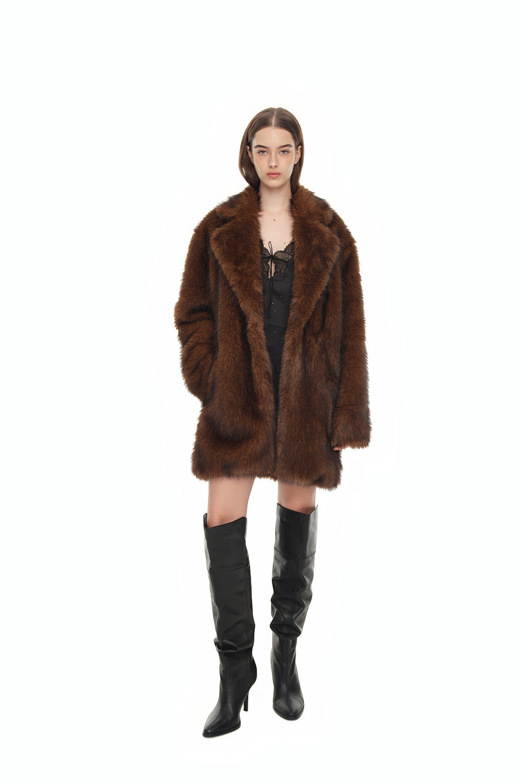 FAUX FUR HALF COAT (BROWN)