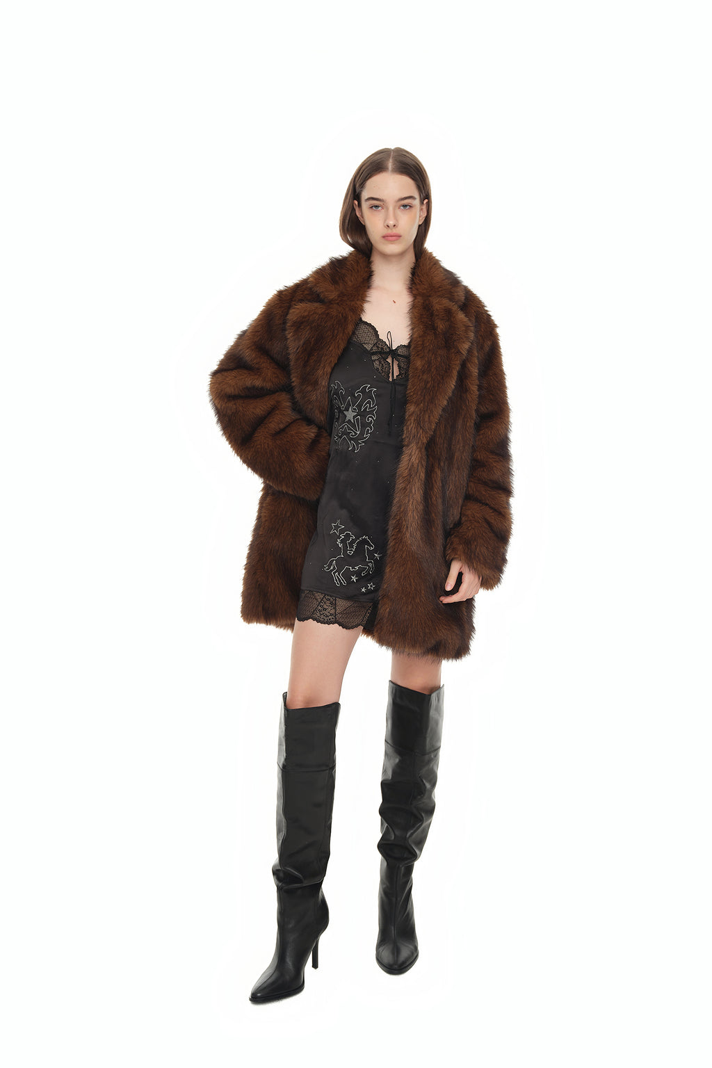 FAUX FUR HALF COAT (BROWN)