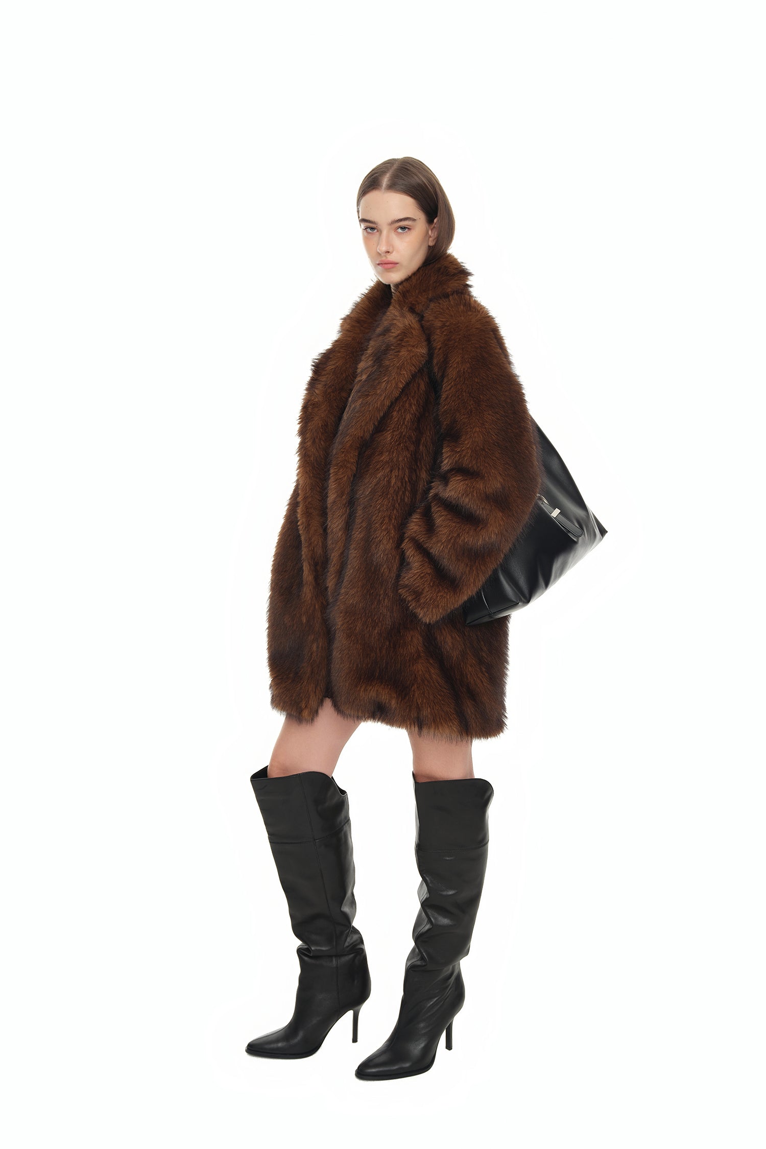 FAUX FUR HALF COAT (BROWN)