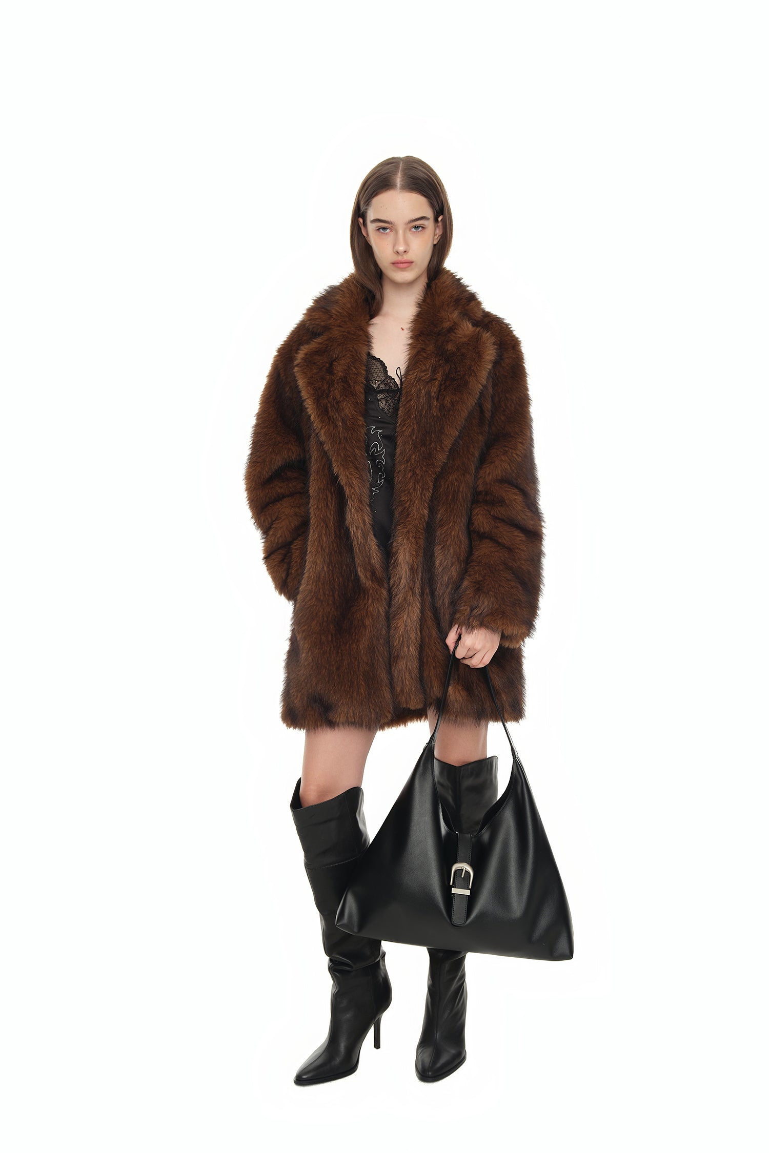 FAUX FUR HALF COAT (BROWN)