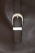 FAUX LEATHER BUCKLE HOBO BAG (BROWN)