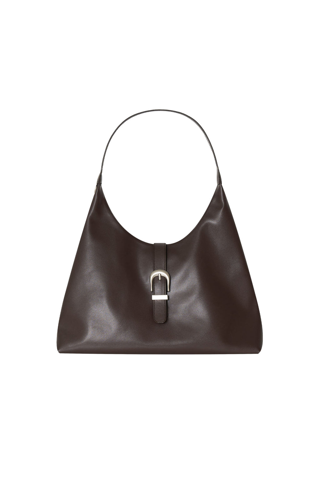 FAUX LEATHER BUCKLE HOBO BAG (BROWN)