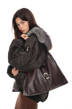 FAUX LEATHER BUCKLE HOBO BAG (BROWN)