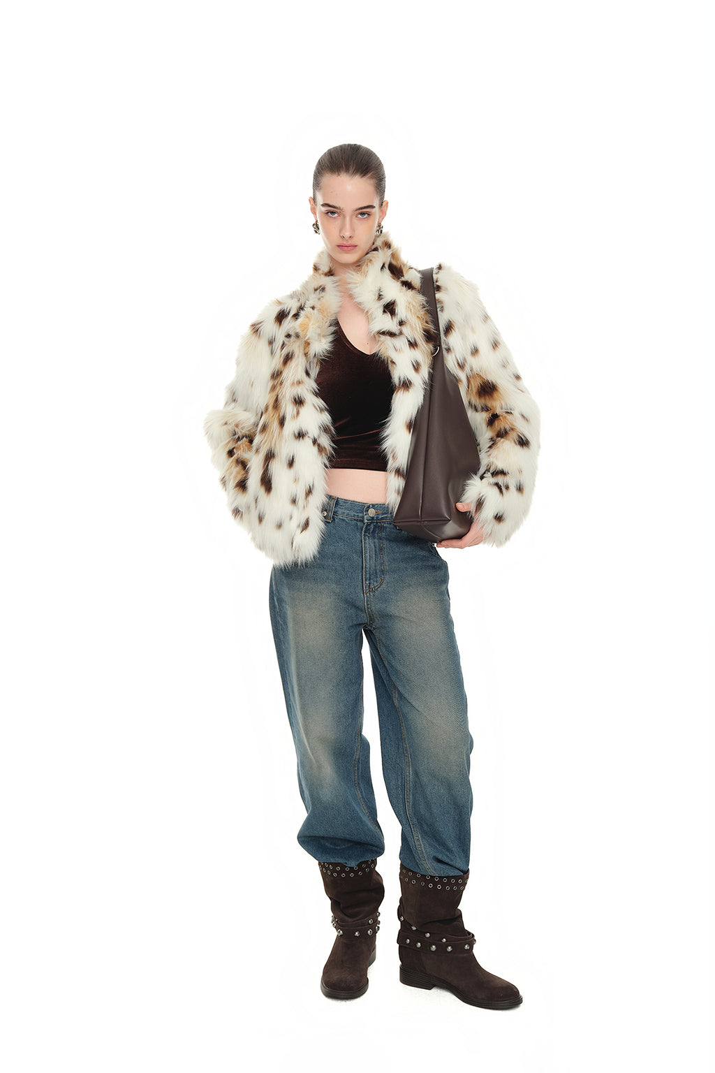 FAUX LEATHER BUCKLE HOBO BAG (BROWN)