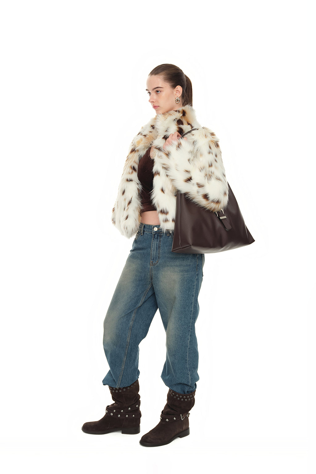 FAUX LEATHER BUCKLE HOBO BAG (BROWN)