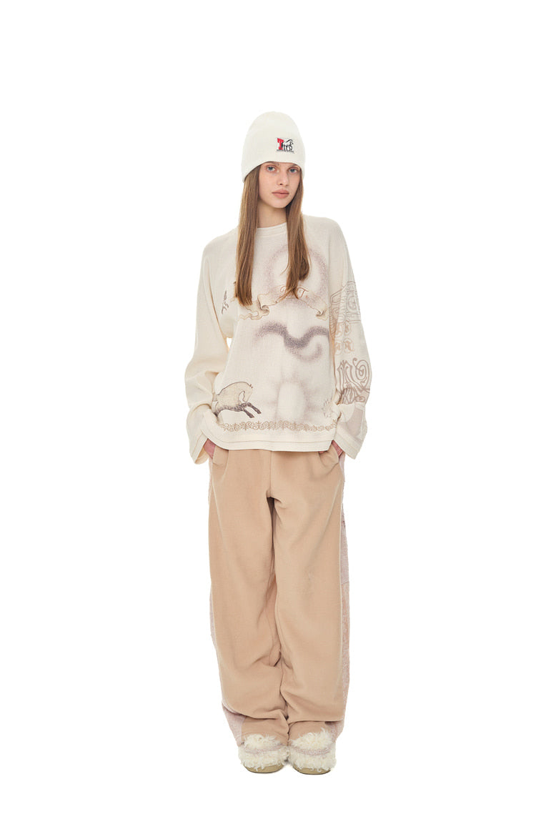 FLEECE PANEL SWEATPANTS (BEIGE)