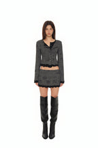 FLORAL MOTIF LAYERED CARDIGAN (CHARCOAL)