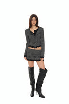 FLORAL MOTIF LAYERED CARDIGAN (CHARCOAL)