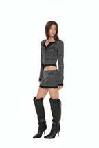 FLORAL MOTIF LAYERED CARDIGAN (CHARCOAL)