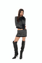 FLORAL MOTIF LAYERED CARDIGAN (CHARCOAL)