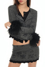 FLORAL MOTIF LAYERED CARDIGAN (CHARCOAL)