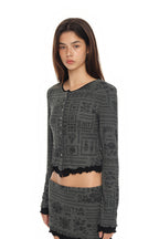 FLORAL MOTIF LAYERED CARDIGAN (CHARCOAL)
