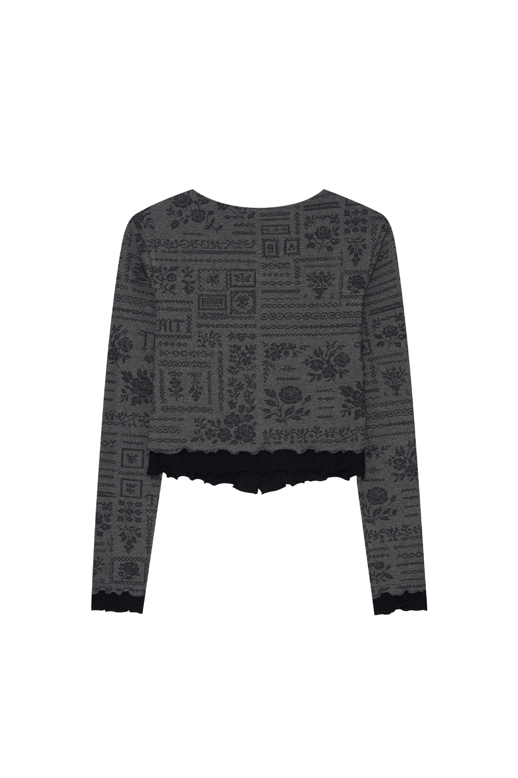 FLORAL MOTIF LAYERED CARDIGAN (CHARCOAL)