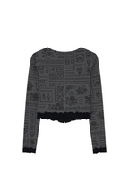 FLORAL MOTIF LAYERED CARDIGAN (CHARCOAL)