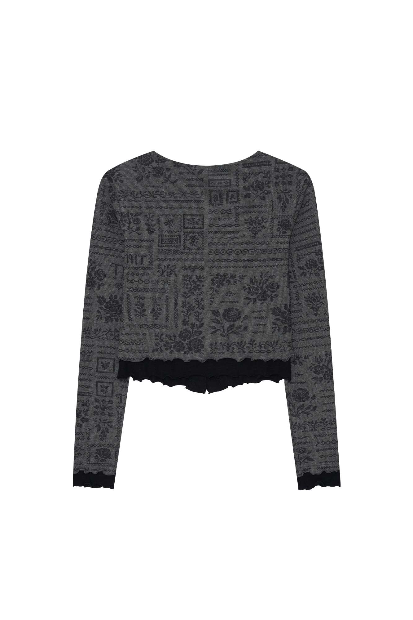 FLORAL MOTIF LAYERED CARDIGAN (CHARCOAL)