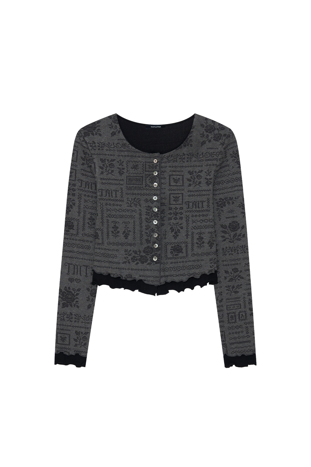 FLORAL MOTIF LAYERED CARDIGAN (CHARCOAL)