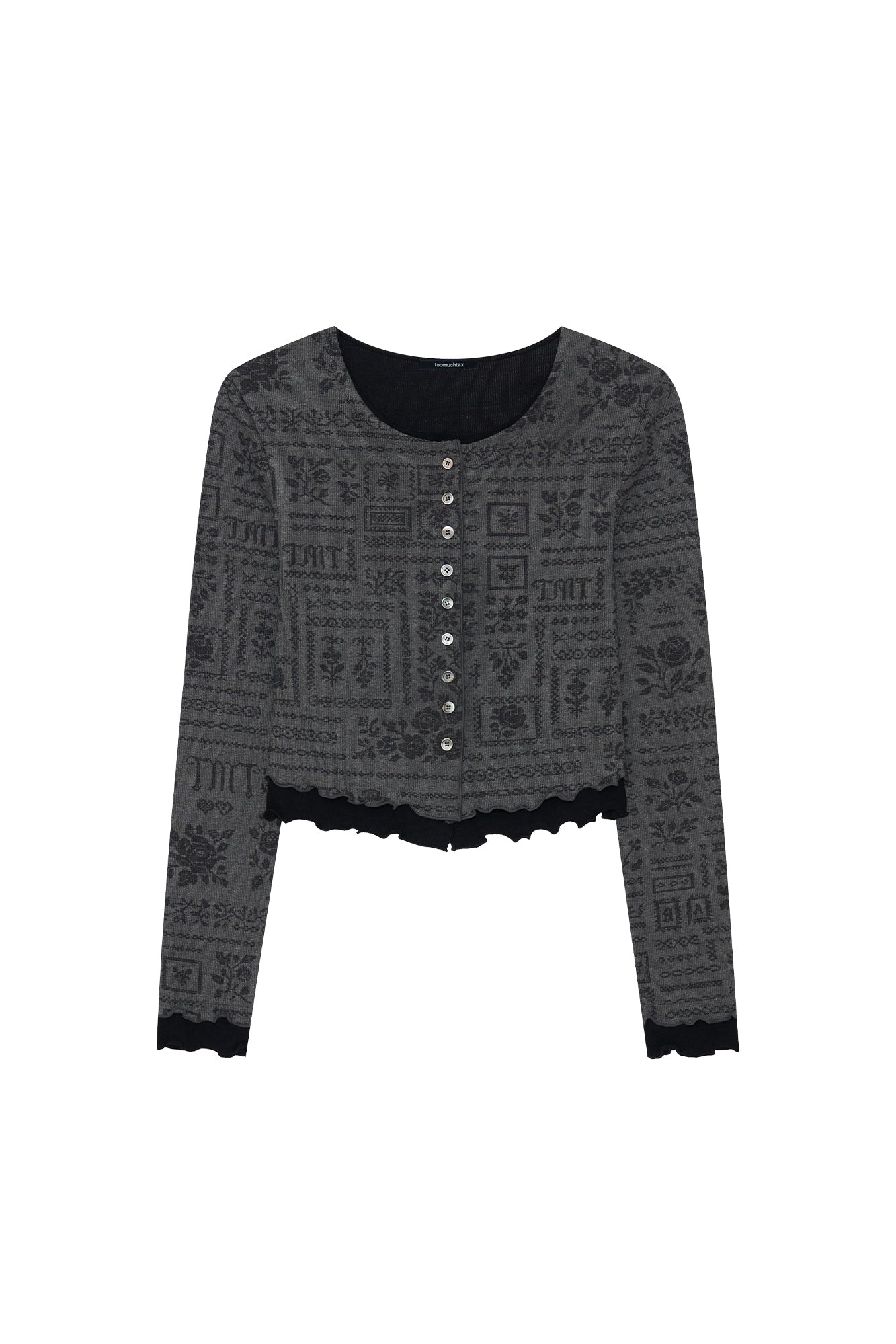 FLORAL MOTIF LAYERED CARDIGAN (CHARCOAL)