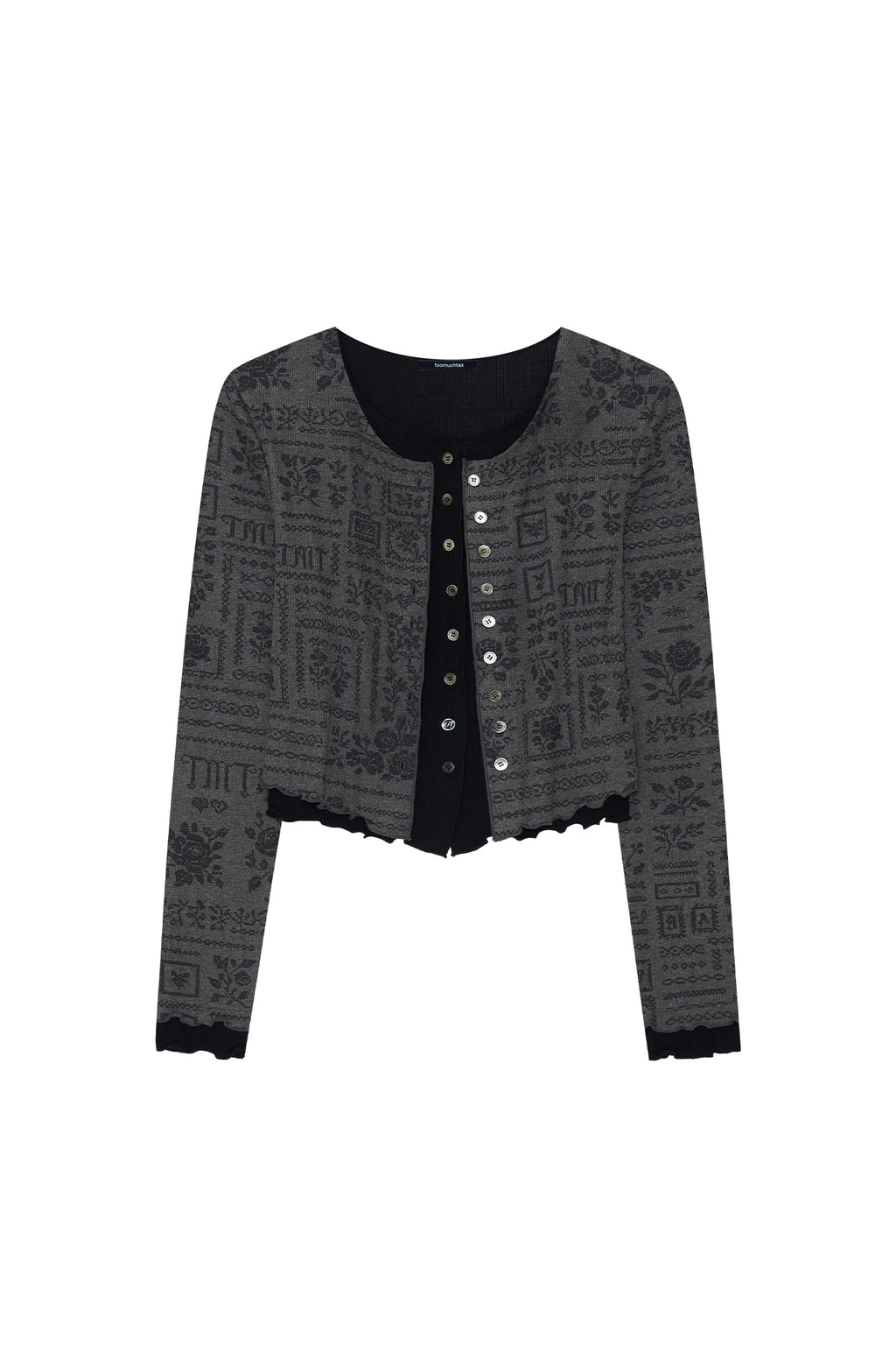 FLORAL MOTIF LAYERED CARDIGAN (CHARCOAL)