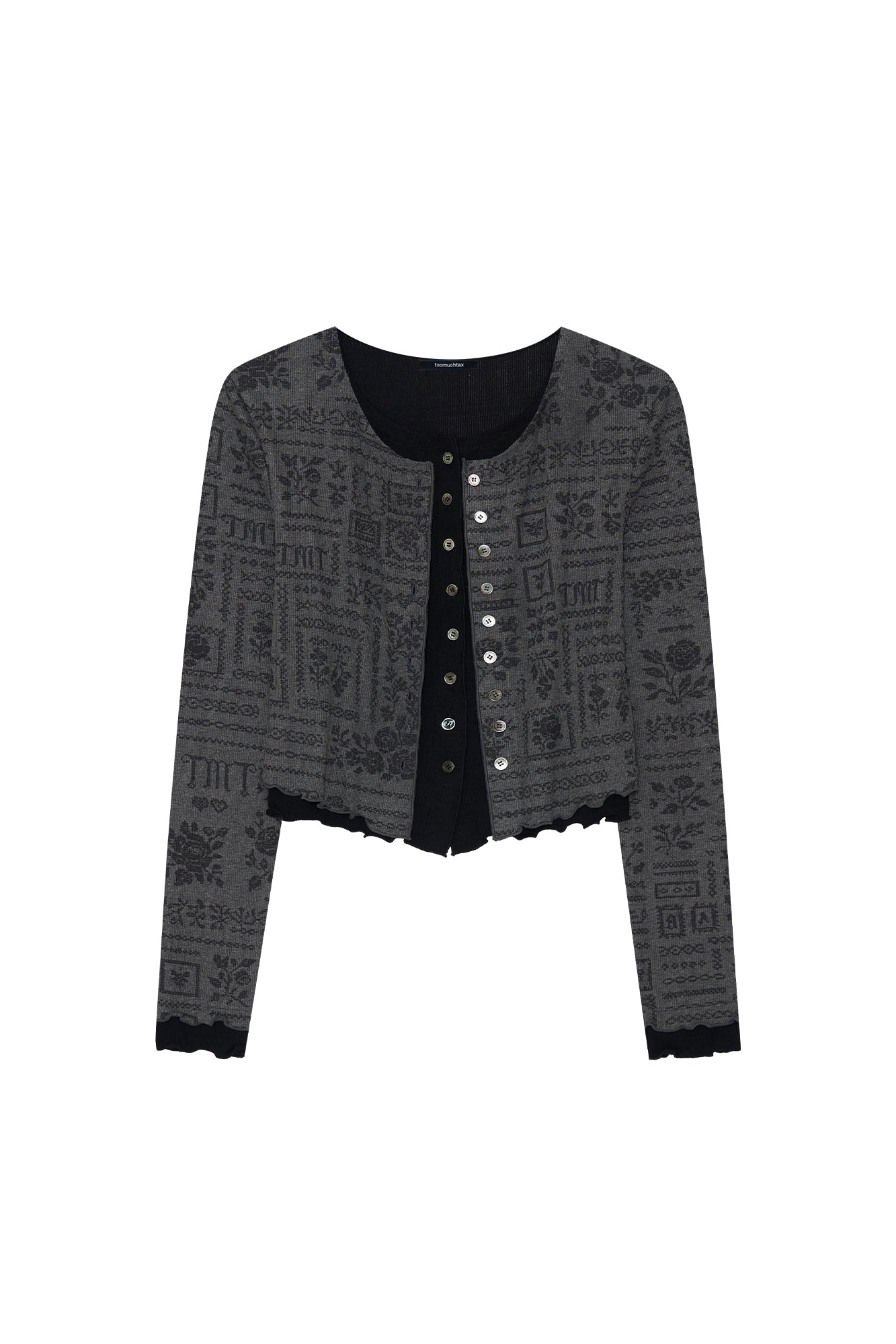 FLORAL MOTIF LAYERED CARDIGAN (CHARCOAL)