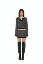 FLORAL MOTIF LAYERED SKIRT (CHARCOAL)