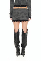 FLORAL MOTIF LAYERED SKIRT (CHARCOAL)