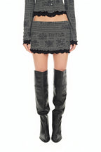 FLORAL MOTIF LAYERED SKIRT (CHARCOAL)